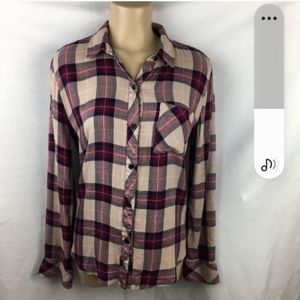 RAILS Tan & Pink Plaid Gingham Button Up Long Sleeve Shirt Penny Big Bang Theory